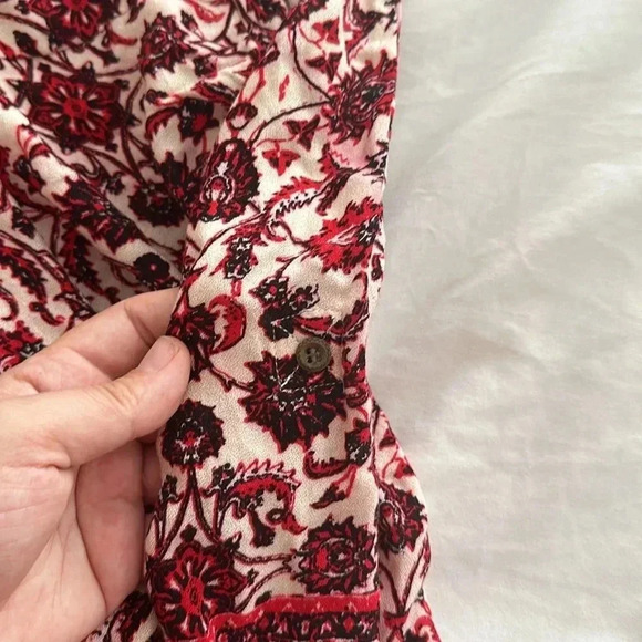 Revolve Gypsy Global Village Floral Lace Up Top Blouse in Red Ivory Sz XS - Picture 9 of 10